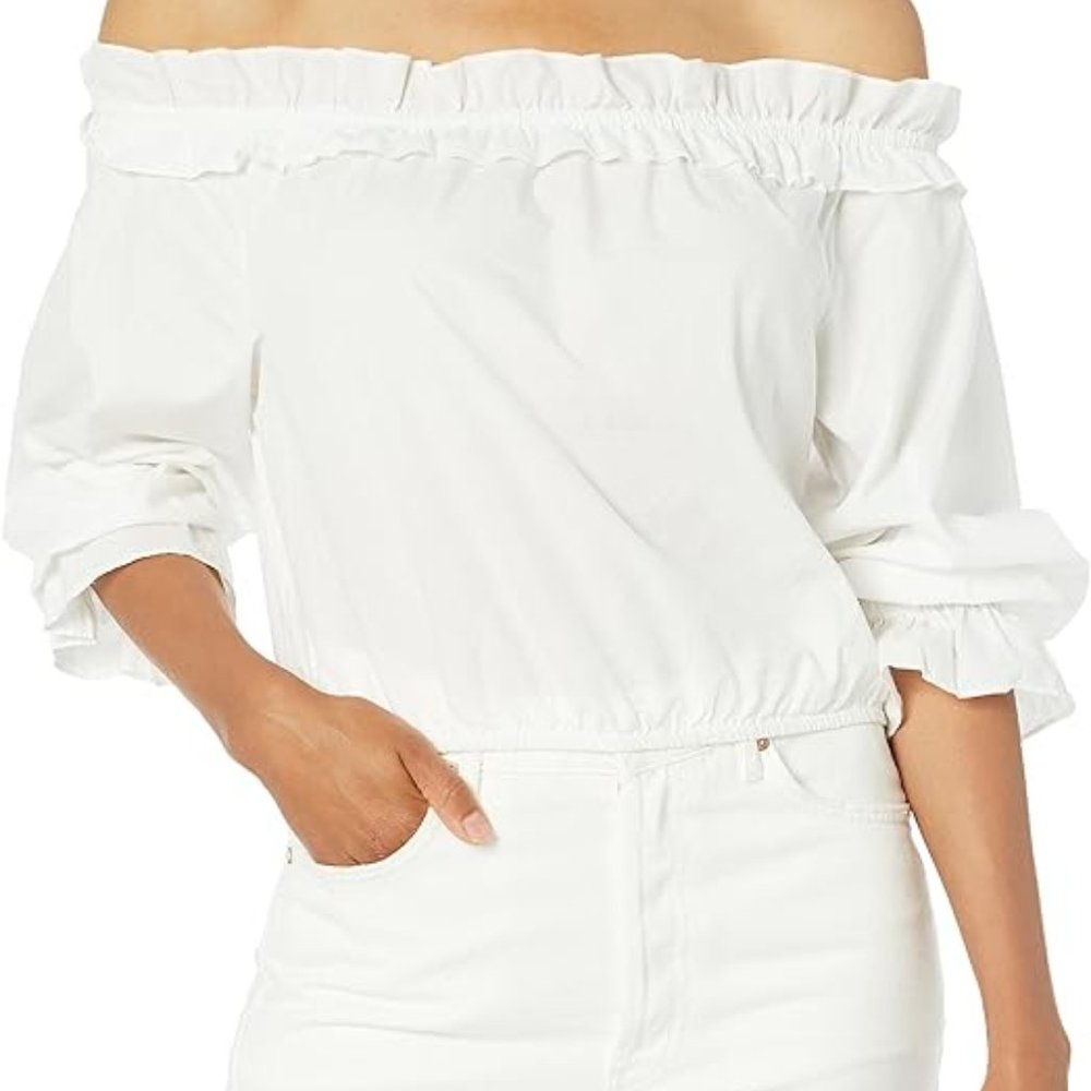 BCBGeneration Off The Shoulder Ruffle Trim Top - Size L - NWT
